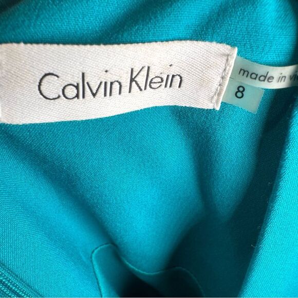 Calvin Klein beautiful teal green ruched side sheath dress size 8 - Picture 6 of 8